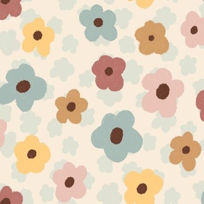 sunny flowers rose-aqua-ochre medium