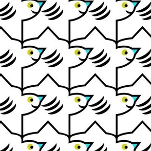 Happy-Birds-SMALL-black-and-white-green-eyes-blue-pecker-Escher-type-repeat