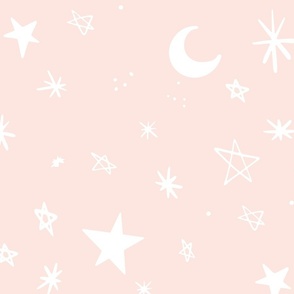 Stardust pink white stars and moons Jumbo Scale by Jac Slade