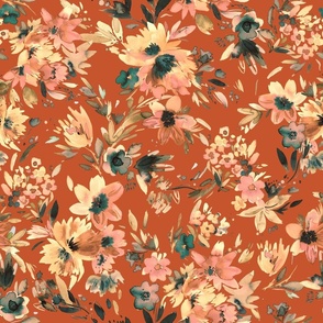 Painterly tropical Florals Terracota Medium Safari wallpaper