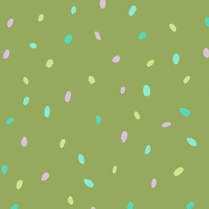 speckles lilac yellow mint on green 