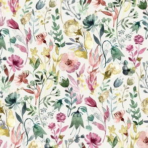 Neutral Rainbow Floral in Watercolor - cream 