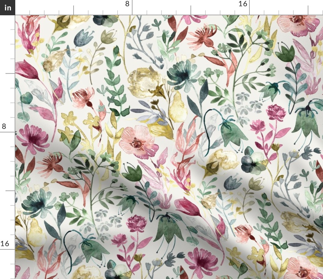 Neutral Rainbow Floral in Watercolor - cream 