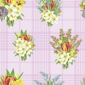 BOUQUET PLAID  LARGE- SPRING GARDEN COLLECTION (LILAC)