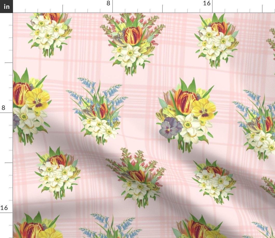 BOUQUET PLAID LARGE - SPRING GARDEN COLLECTION (PINKY)