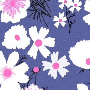 Retro  Modern Wildflowers On Periwinkle