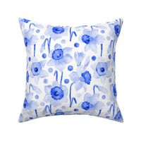  Watercolor Daffodils- Blue Monochrome