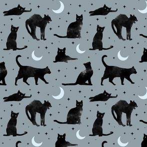 Cats and Moon on Gray
