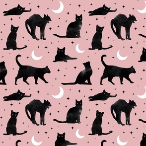 Cats and Moon on Pink