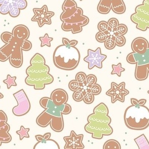 Vintage Christmas cookies - Seasonal bakery gingerbread stars christmas trees pudding and snow flakes dough and glazing kids girls mint lime pink blush