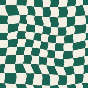 Warped Checkerboard - Emerald Green & Cream