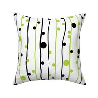 Wonky Lines and Dots White with Lime Green and Black