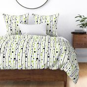 Wonky Lines and Dots White with Lime Green and Black