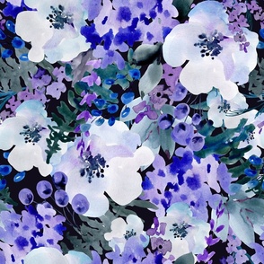 Watercolor darl blue flowers