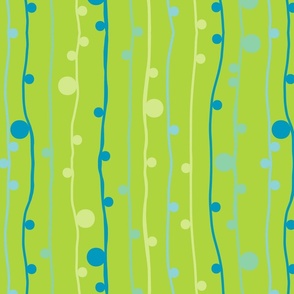 Wonky Lines and Dots Lime Green with Caribbean Blue, honeydew green, and Jade