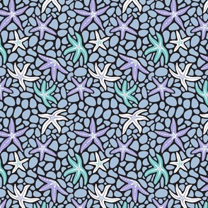 Sea Stars Coastal Beach Ocean Starfish - Petal Coordinates Lilac Purple Sky Blue with Turquoise Black White - TINY Scale - UnBlink Studio by Jackie Tahara