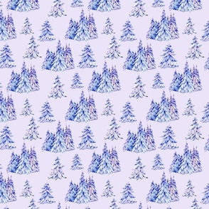 Purple winter snow fir trees