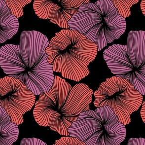 Bold Line Art Floral in Coral and Peony