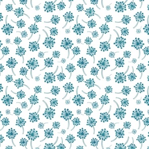 Dandelions floral teal on white