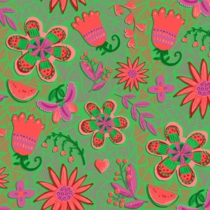 Watermelon and Green Apple floral
