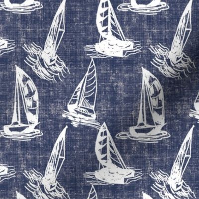 Sailboat Sketches on Navy Distressed 