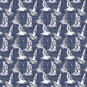Sailboat Sketches on Navy Distressed 