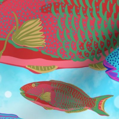 jumbo-Parrotfish School-light blue background