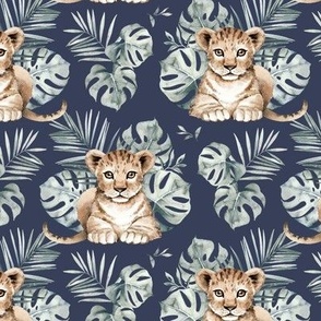 Small Scale / Baby Lion / Dark Blue Background