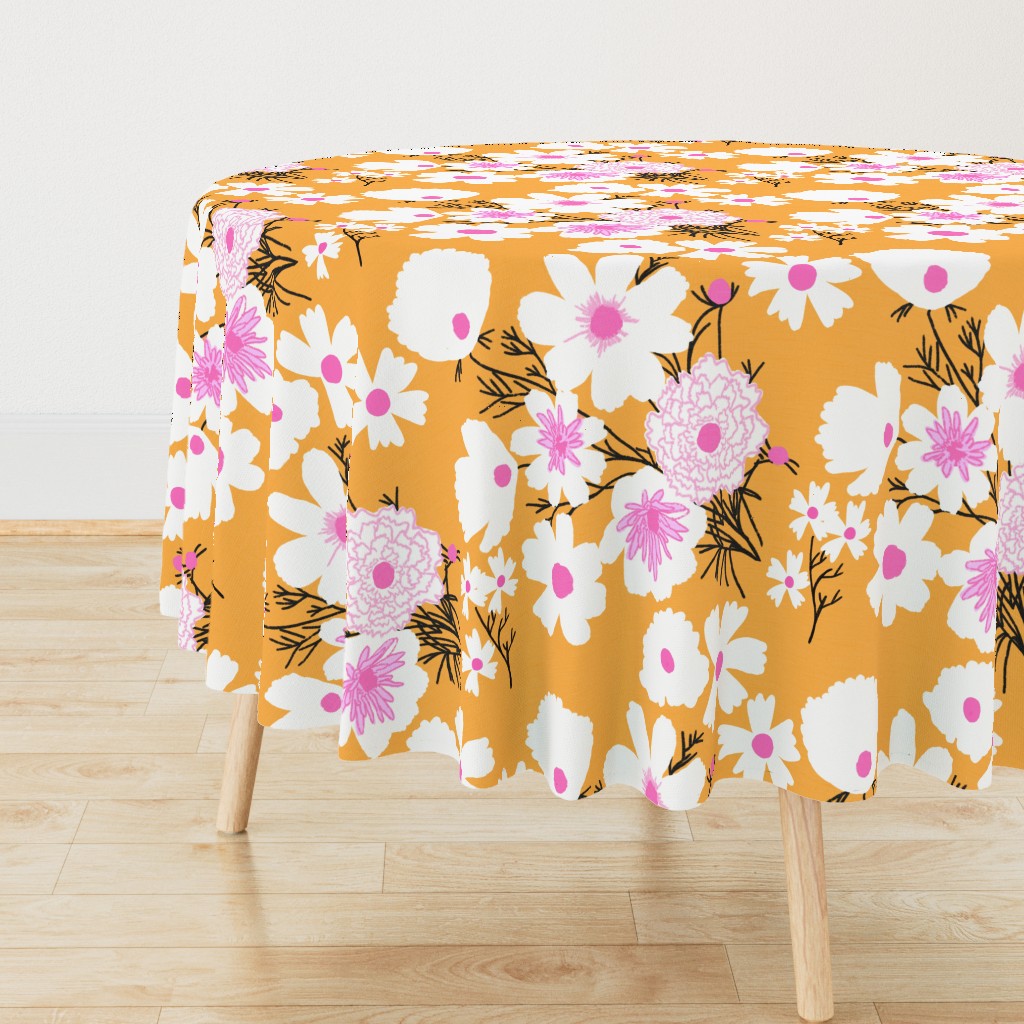 Retro Modern Loose Spring Wildflowers Orange