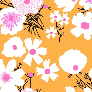 Retro Modern Loose Spring Wildflowers Orange