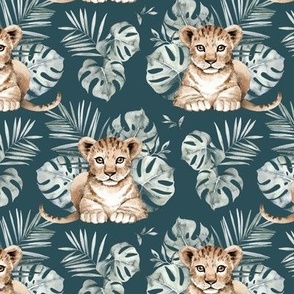 Small Scale / Baby Lion / Teal Background