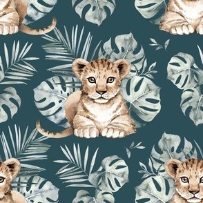 Medium Scale / Baby Lion / Teal Background