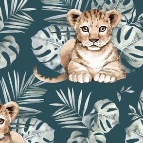 Large Scale / Baby Lion / Teal Background