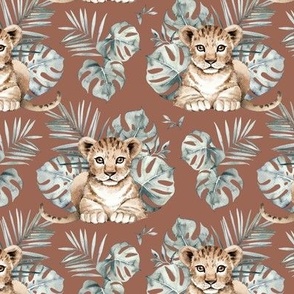 Small Scale / Baby Lion / Terra Cotta Background