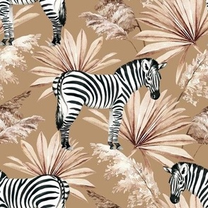 Medium Scale / Zebra Tropical Dried Palm Leaves / Ochre Background