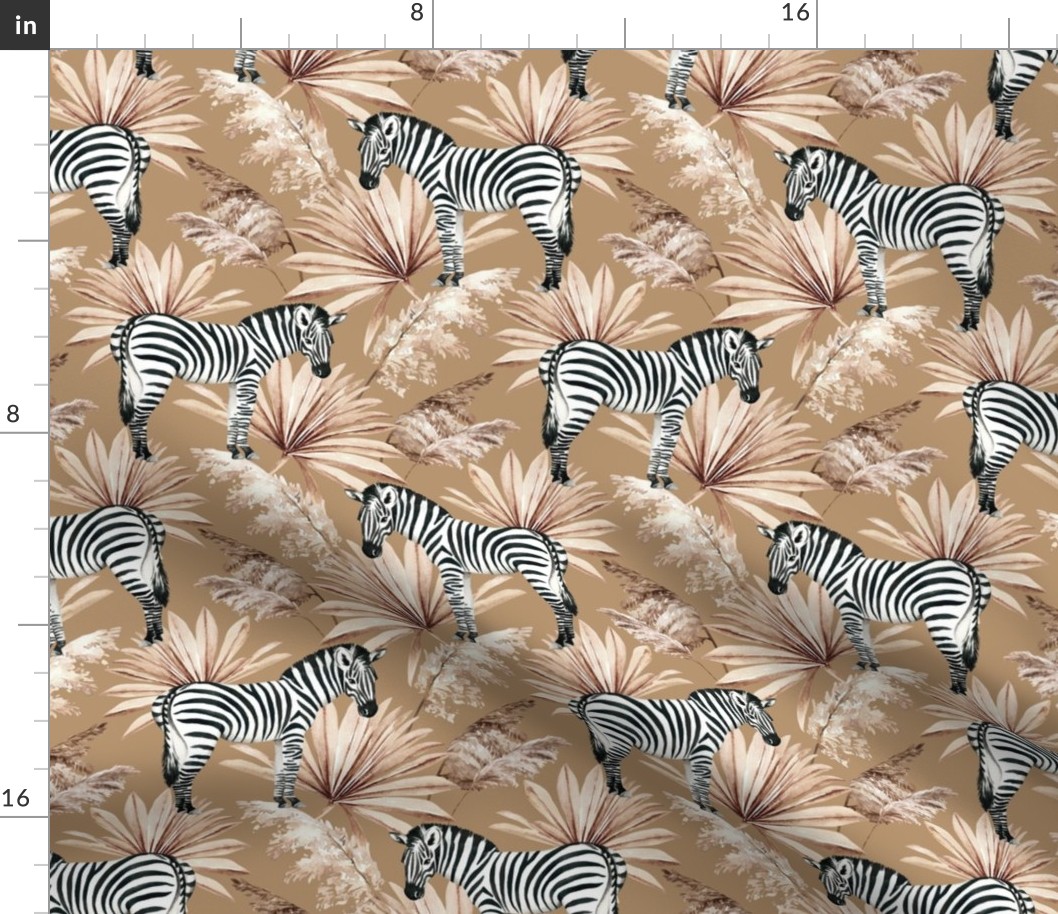 Medium Scale / Zebra Tropical Dried Palm Leaves / Ochre Background