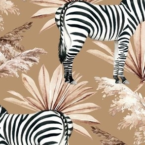 Large Scale / Zebra Tropical Dried Palm Leaves / Ochre Background