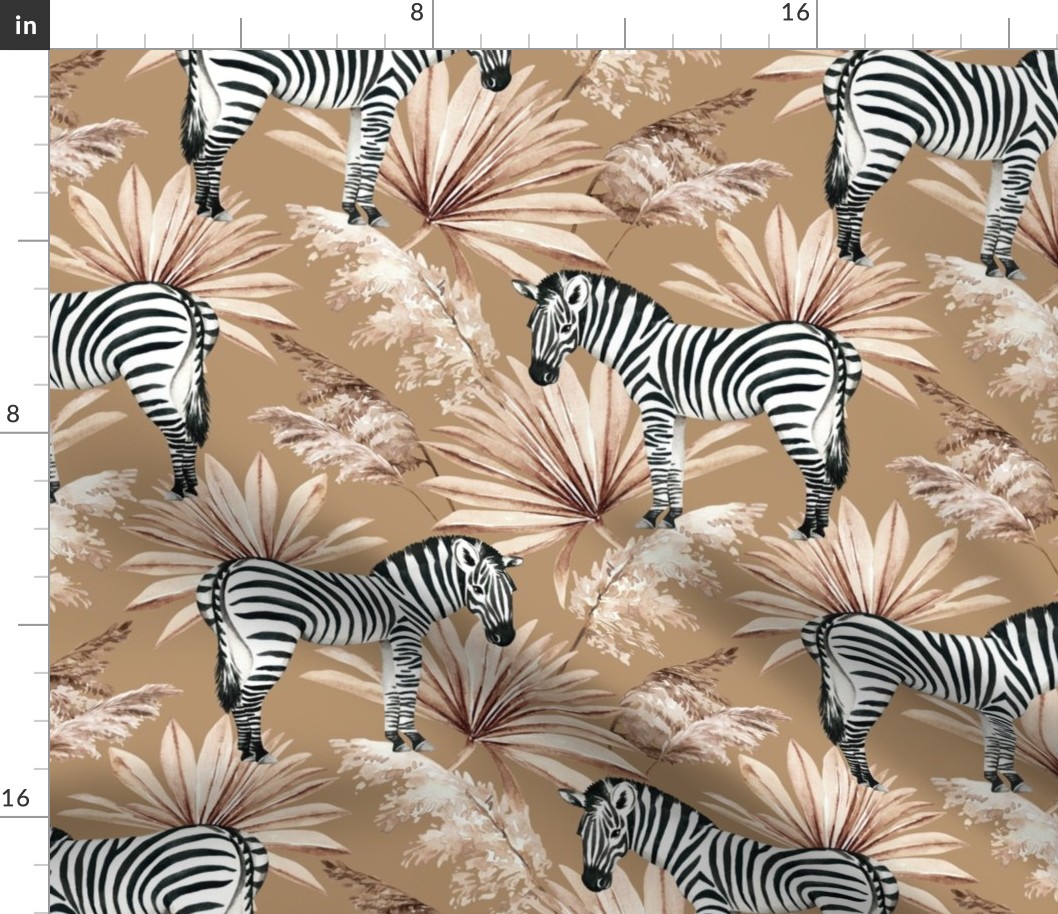 Large Scale / Zebra Tropical Dried Palm Leaves / Ochre Background