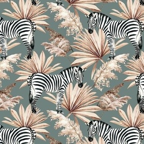 Small Scale / Zebra Tropical Dried Palm Leaves / Sage Background