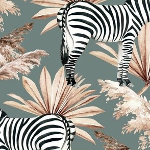 Large Scale / Zebra Tropical Dried Palm Leaves / Sage Background