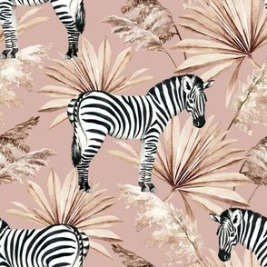 Medium Scale / Zebra Tropical Dried Palm Leaves / Blush Background