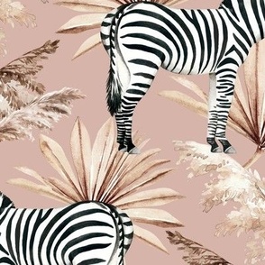 Large Scale / Zebra Tropical Dried Palm Leaves / Blush Background