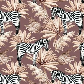 Small Scale / Zebra Tropical Dried Palm Leaves / Mauve Background