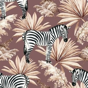 Medium Scale / Zebra Tropical Dried Palm Leaves / Mauve Background