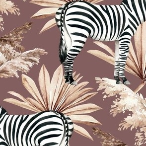 Large Scale / Zebra Tropical Dried Palm Leaves / Mauve Background