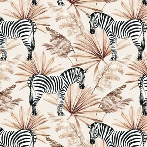 Small Scale / Zebra Tropical Dried Palm Leaves / Ecru Background