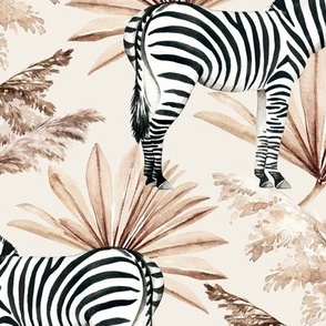 Large Scale / Zebra Tropical Dried Palm Leaves / Ecru Background