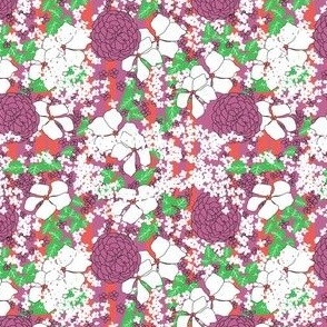 Mauve, Coral, White, Green, Black, Flowers in Bloom 4-inch