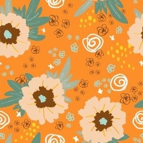 Cream Flowers on Orange