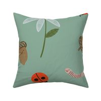 Large - Flowers Acorns Bugs - Happy Garden Pals on pale green